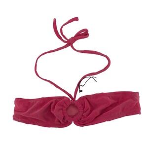 PrettyLittleThing Barbie‎ Pink Burnout Flower Towelling Ring Halter Bikini Top 6